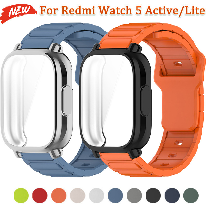 เคส TPU + ซิลิโคนกับดักสําหรับ Redmi Watch 5Active/5 Lite สร้อยข้อมือวงสปอร์ตฝาครอบหน้าจอกันรอยขีดข่วน