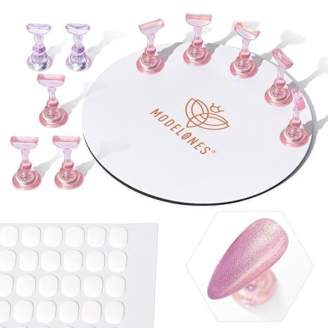 Modelones แท่นวางเล็บแม่เหล็ก 10ชิ้น แผ่นฐานออโรร่า+กาว200ชิ้น เพ้นท์เล็บ DIY ฐานแม่เหล็กแน่น