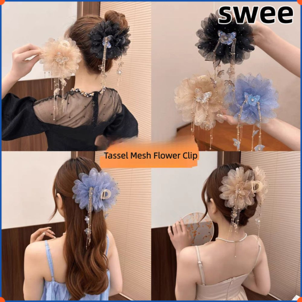 SWEE คลิปโลภ, คลิปฉลามดอกไม้ดอกโบตั๋นตาข่าย, พู่พลาสติกอารมณ์ผีเสื้อดอกไม้ Hairgrips เครื่องประดับผม