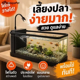 AimayaPet ตู้ปลา ตั้งโต๊ะ อะคริลิกใส กรองน้ำ น้ำตก ไฟLED ระบบปั๊ม ตู้ปลาเล็ก เลี้ยงปลากัด กุ้ง แต่งบ้าน