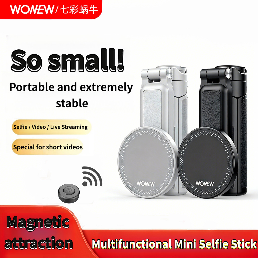 Wonew All-in-One Magnetic Selfie Stick ขาตั้งกล้อง - รีโมทบลูทูธแบบขยายได้ 3-in-1, ที่วางโทรศัพท์สําหรับ Vlogging & Live Streaming