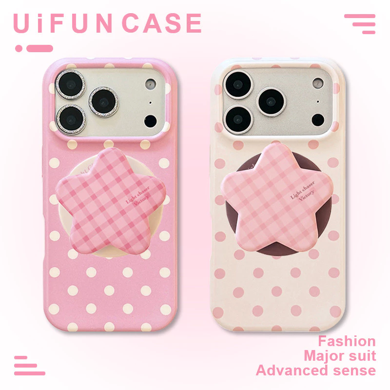 INS Polka Dot ลายสก๊อต Star ผู้ถือขาตั้งโทรศัพท์มือถือสําหรับ iPhone 17 16 15 14 Pro Max 13 Anti-Scratch TPU ปกหลังแม่เหล็กโทรศัพท์มือถือปลอก