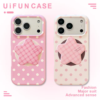 INS Polka Dot ลายสก๊อต Star ผู้ถือขาตั้งโทรศัพท์มือถือสําหรับ iPhone 17 16 15 14 Pro Max 13 Anti-Scratch TPU ปกหลังแม่เหล็กโทรศัพท์มือถือปลอก
