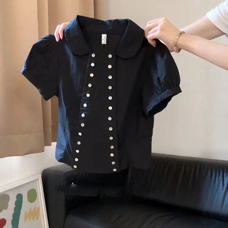 ฝรั่งเศสที่สวยงามกระดุมสองแถวพัฟแขนเสื้อผู้หญิงฤดูร้อน 2026 สไตล์ใหม่ด้านหน้าไหล่แฟชั่น สูงสุด