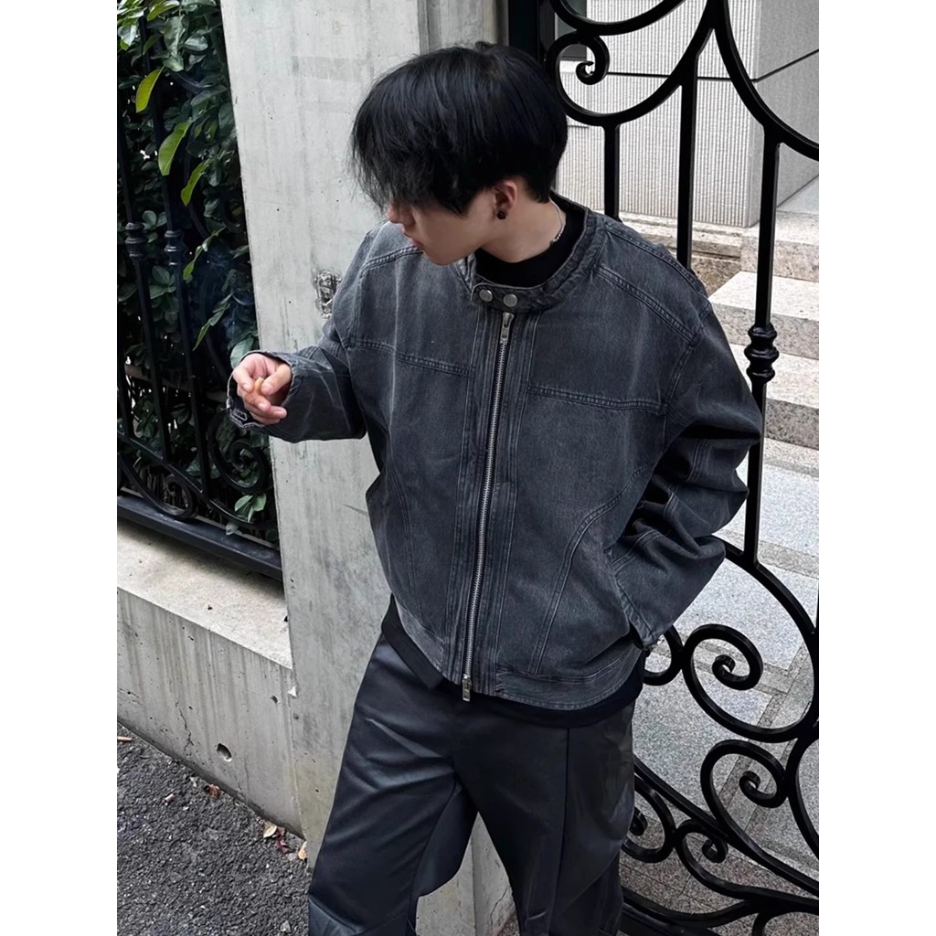 ยุโรปอเมริกัน High Street hiphop Retro Denim แจ็คเก็ต High-End High Street Niche Hip Hop Street Wear