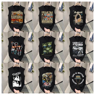 [Autuoman]เสื้อยืดคอกลมแขนกุด ลายสวยทรงเท่ เสื้อยืดผู้ชายสีดำClothing Man