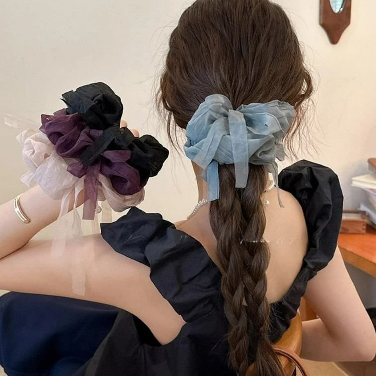 เกาหลีขนาดใหญ่สีบริสุทธิ์พู่ Scrunchies ผมผูก Headwear อุปกรณ์เสริมสําหรับผู้หญิง