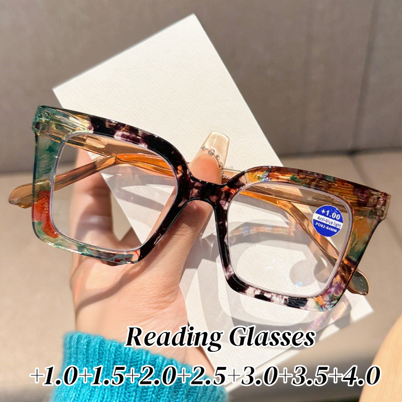 ผู้ชายผู้หญิงแฟชั่นกรอบสีใหม่แว่นอ่านหนังสือ ความละเอียดสูง กรอบใหญ่สายตายาวย้อนยุคแสงสีฟ้าปิดกั้นแว่นตา0ถึง+4.0