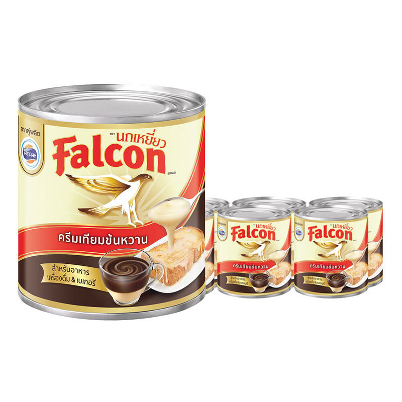 นกเหยี่ยว ครีมเทียมข้นหวาน 370 ก. x 6 (FALCON Sweetened Beverage Creamer 370 g x 6) โปโลแมน POLOMAN