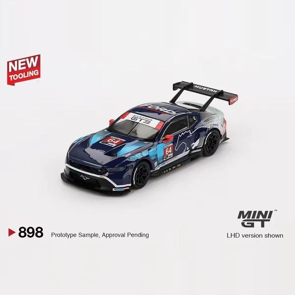 Ready Stock Sale - MINIGT 1: 64 #898 ฟอร์ดมัสแตง GT3 เบอร์ 64 โมเดลรถอัลลอย