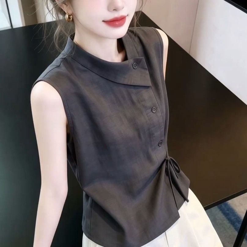 เสื้อแขนกุดสไตล์ฝรั่งเศสหรูหราระดับไฮเอนด์สลิมฟิตเฉพาะลําล รูปที่ 3