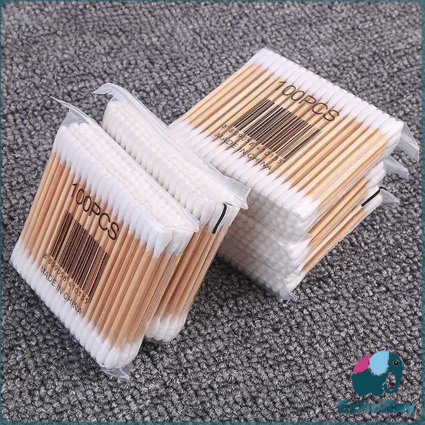 E.R สำลีก้านด้ามไม้ หัวคู่คัตเติ้ลบัต สำลีแบบไม้ 1 แพ็ค บรรจุ 80 ก้าน Cotton swab