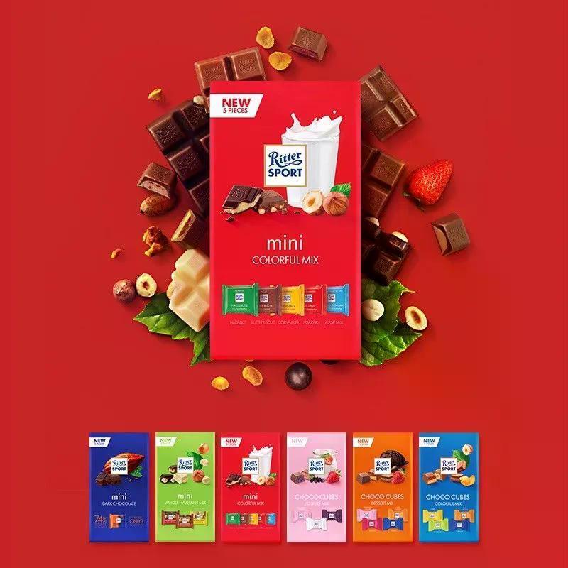 2026 สินค้าใหม่นําเข้าจากเยอรมัน ritter sport ritter sport ritter sport ช็อกโกแลตนม Barrel Mini Mix Sharing Bag20260529 2026新品德国进口ritter sport瑞特斯波德牛奶巧克力排块迷你混合分享袋装20260529
