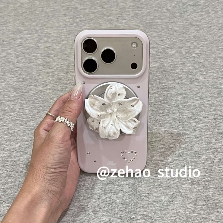 Magnetic Lavender Dot Diamond Heart เหมาะสําหรับ Apple 17promax เคสโทรศัพท์ iPhone16pro เคสป้องกัน 1