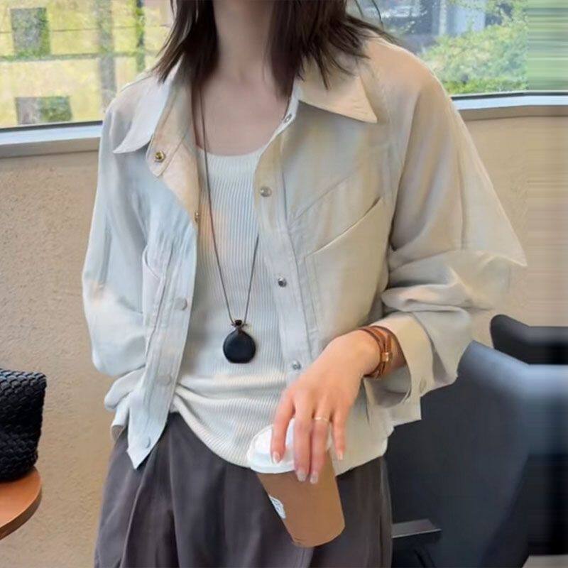 Dahong 99445แจ็คเก็ตกันแดดสีทึบกระดุมแถวเดียวแบบเบาและบางรุ่นใหม่ของแฟชั่นลําลองอเนกประสงค์สําหรับผู้หญิงรุ่นเกาหลี