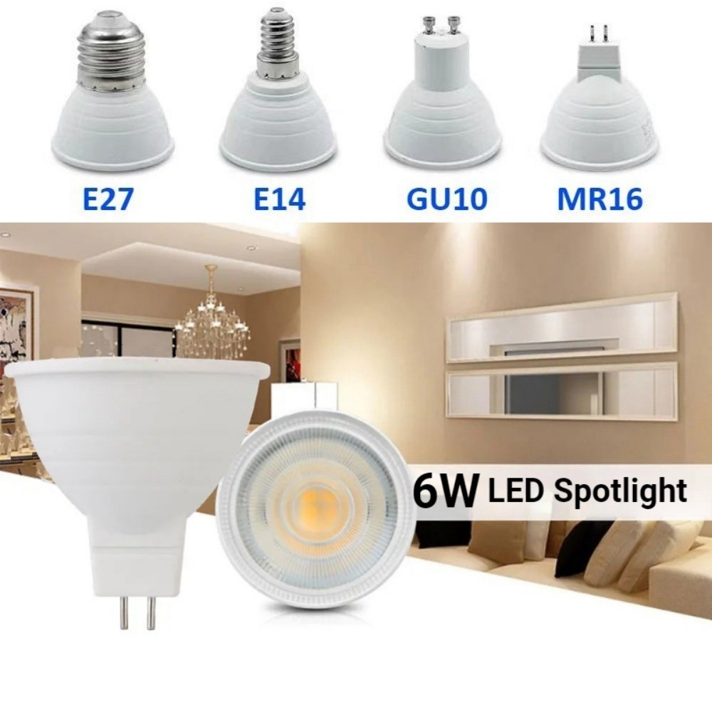 1 PC หลอดไฟ LED E27 E14 MR16 GU10 LED 6W 220V AC 24/120 องศา Bombillas หลอดไฟ LED Spotlight Spot Lig