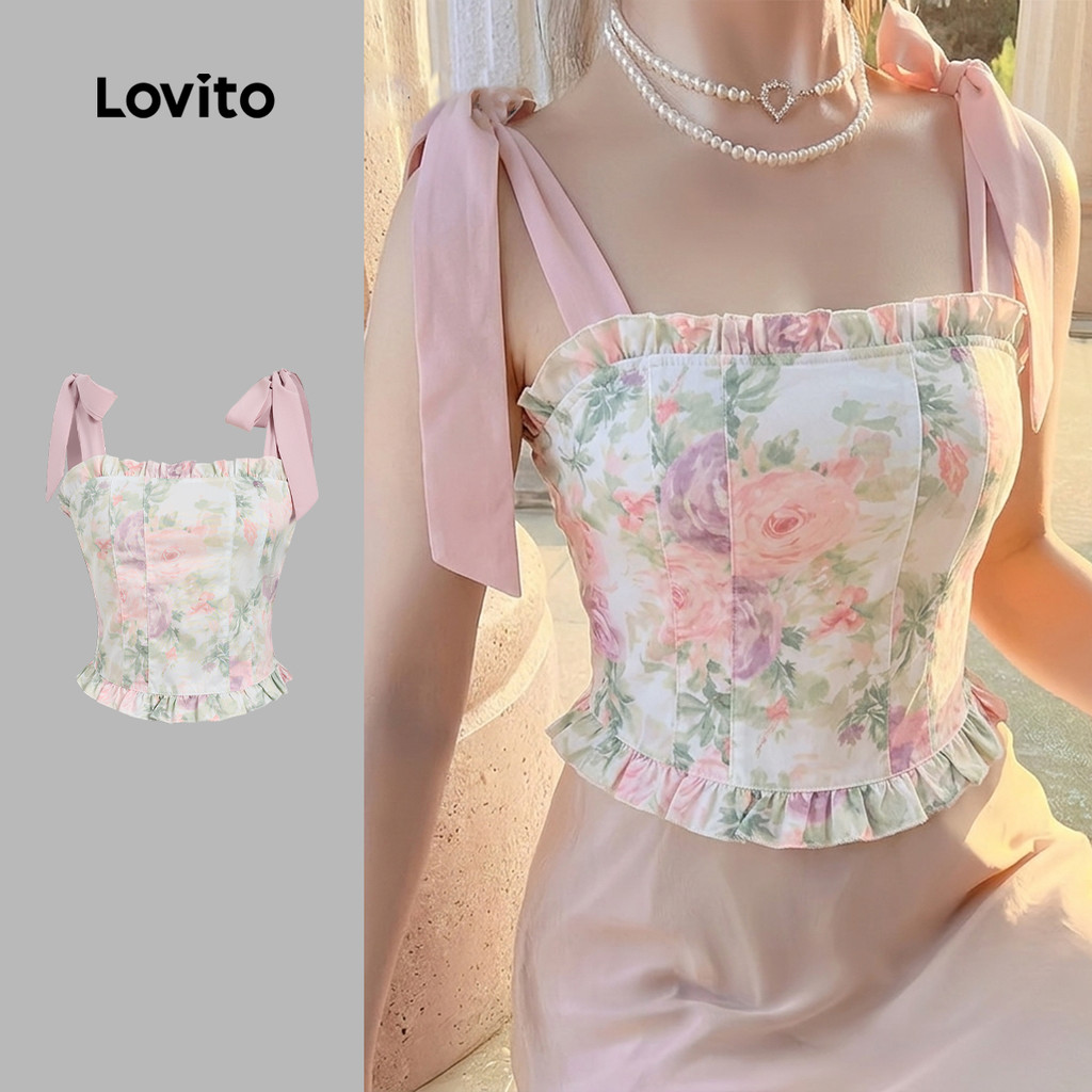 K4-MAR26-L-1-Contrast Color Laced-Up Floral Vest-TKK4P1D573