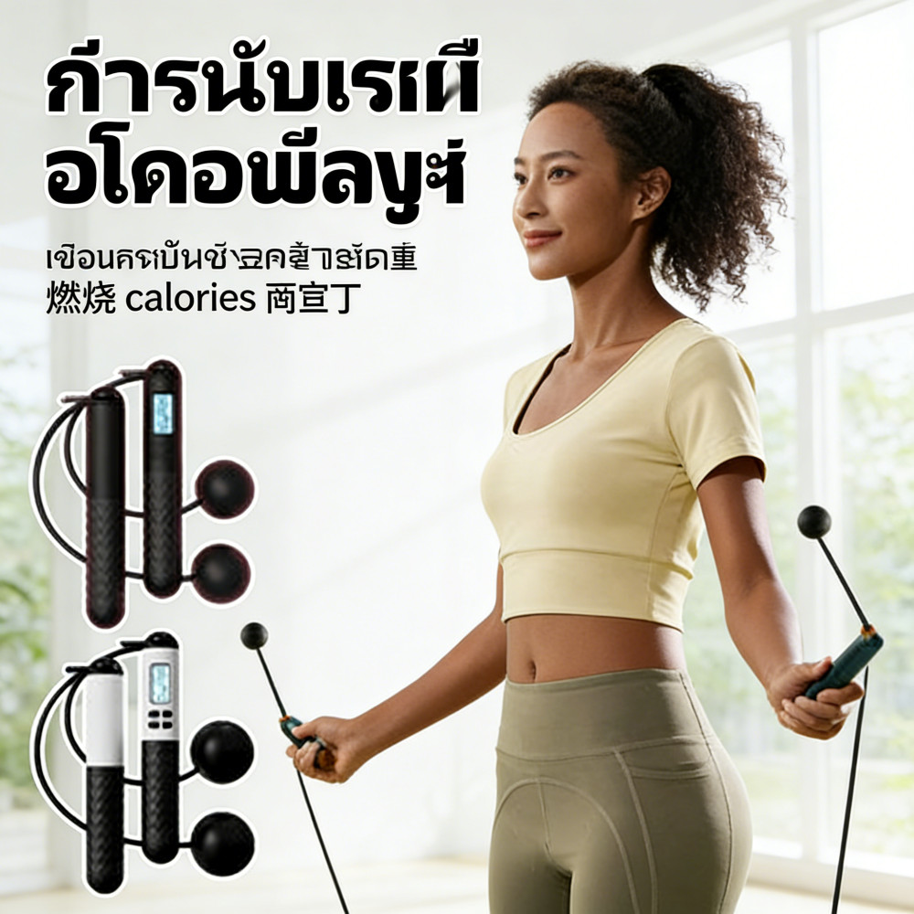 กระโดดเชือกอัจฉริยะ นับจำนวน 2in1 เชือกไร้สาย+มีสาย อุปกรณ์ออกกำลังกายลดน้ำหนัก