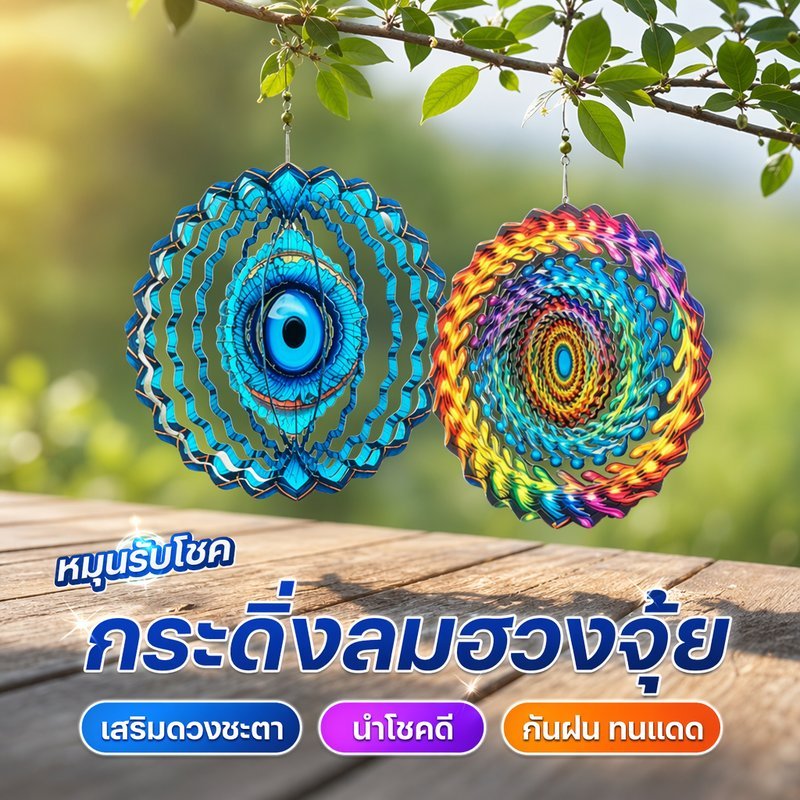 พร้อมส่ง กระดิ่งลม อีวิลอาย 3D มันดาลา โลหะ หมุนลม 360 กันแดด กันฝน แต่งสวน แขวนระเบียง ฮวงจุ้ย