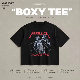 COD จัดส่งตลอด 24 ชั่วโมง Woo Right Boxy crop tee เสื้อยืดผู้ชาย Boxy Cropped T-Shirt METALLICA พร้