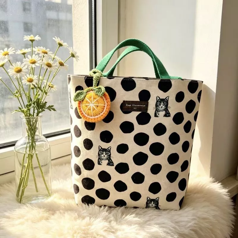 [Ready Stock] Polka Dot กระเป๋าถือแฟชั่นกระเป๋าผ้าใบความจุขนาดใหญ่ Casual All-Match Commuter Bag