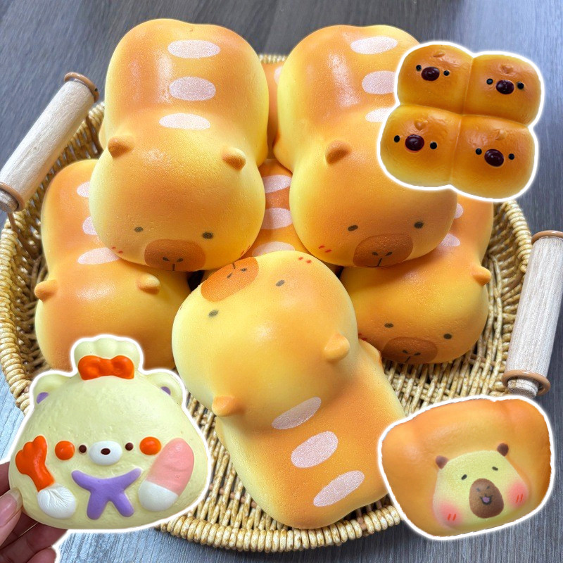 ของเล่นบีบอัดขนมปังสกุชชี่ ของเล่นสกุชชี่ คลายเครียด นุ่มและยืดหยุ่น วัสดุซิลิโคนปลอดภัย