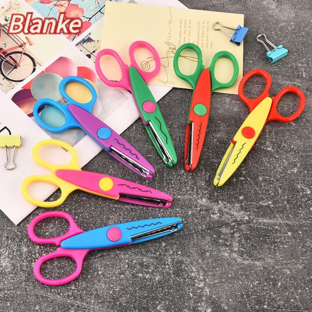 BLAKE 1/6PCS กรรไกรลูกไม้, สบายมือขนาดเล็กรอบหัว Art Safety กรรไกร, Minimalistic เครื่องเขียน DIY สีหยักรูปแบบเครื่องตัดกระดาษนักเรียน