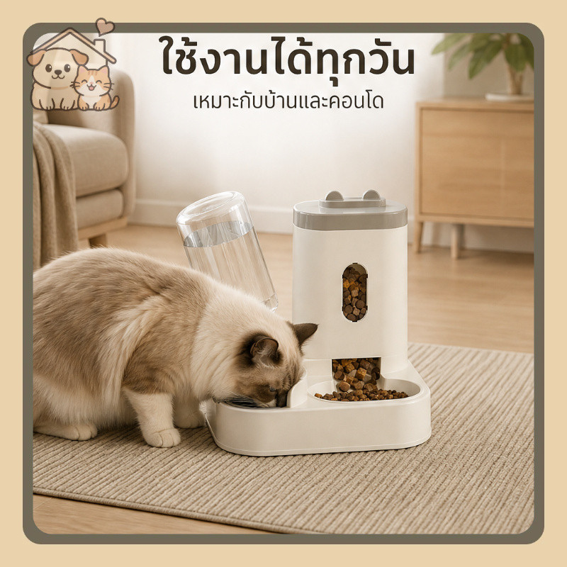 YTL เครื่องป้อนอาหารสัตว์เลี้ยงแบบ 2 ใน 1 เครื่องให้อาหารให้น้ำแมวอัตโนมัติ ชามข้าวในหนึ่งเดียว