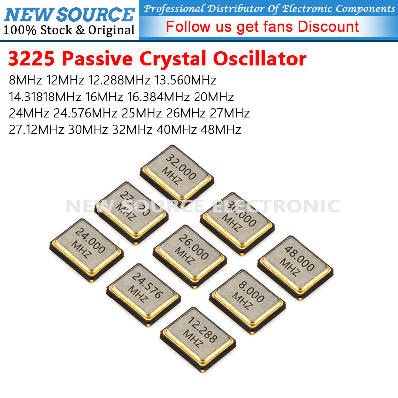 [5 ชิ้น] 3225 SMD Passive Crystal Oscilator 8MHz 13.560MHz 16.384MHz 20MHz 24.576MHz 27MHz 27.12MHz 