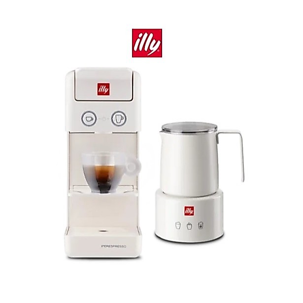 Y3.3 iperEspresso Coffee Machine (White) + illy Electric Induction Milk Frother (White)