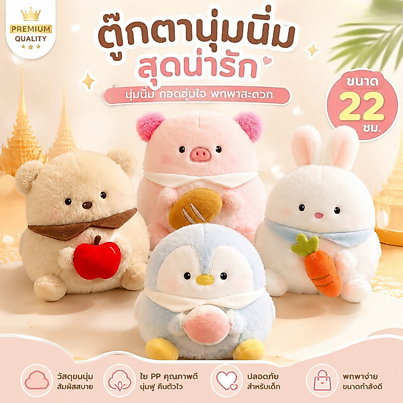 พร้อมส่ง ตุ๊กตา ของเล่นตุ๊กตาน่ารัก 22cm นุ่มนิ่มสุดๆ ตุ๊กตาโยนหมอน ของเล่นเด็ก ของขวัญสำหรับเด็ก