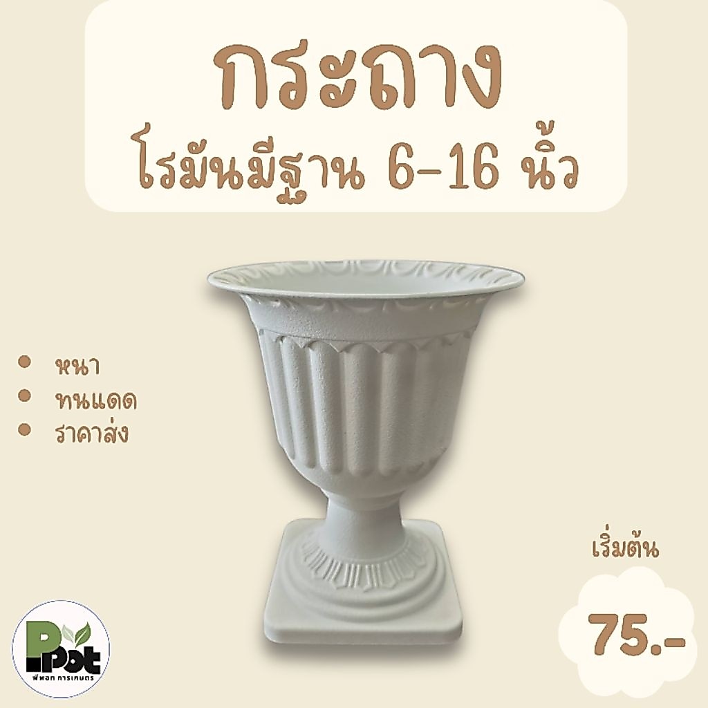 กระถางต้นไม้ รุ่นโรมันมีฐาน ไซส์ 6-16 นิ้ว ดีไซน์กรีกโรมันยุคกลาง ทรงถ้วยพาน สำหรับประดับดอกไม้ ปลูกต้นไม้