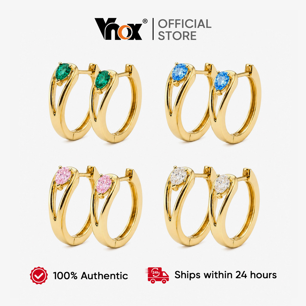 Vnox Hollow Water Drop Zircon Hoop ต่างหูสําหรับผู้หญิง, Non-Tarnish น้ําหนักเบาประกาย Hoops, Hypoallergenic สวมใส่ทุกวั