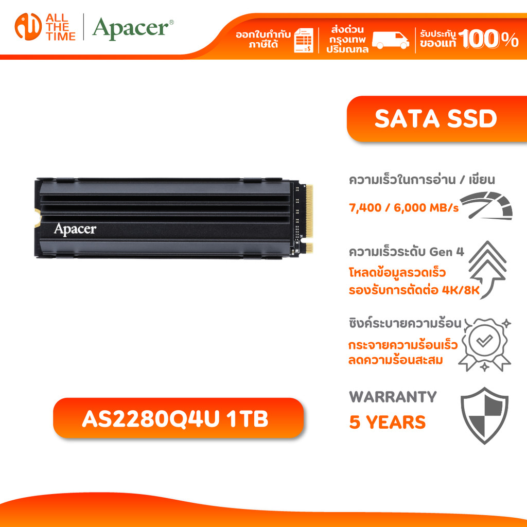 Apacer AS2280Q4U 1TB M.2 PCIe Gen4 x4 SSD Read/ Write Up to 7,400 / 6,000MB/s