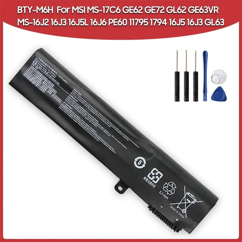 แบตเตอรี่ 51Wh รุ่น BTY-M6H สำหรับ MSI MS-1795 1792 1794 16J1 16J2 16J5 16J3 16J6 GL63 17C6 GE63 GE6