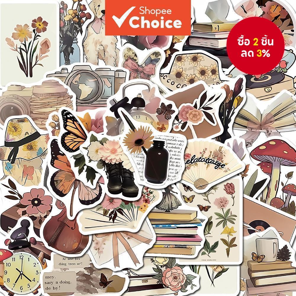 Vintage Book ดอกไม้สติกเกอร์กันน้ํา 50 ชิ้น สําหรับโทรศัพท์และแล็ปท็อป โรงเรียนส่วนบุคคล
