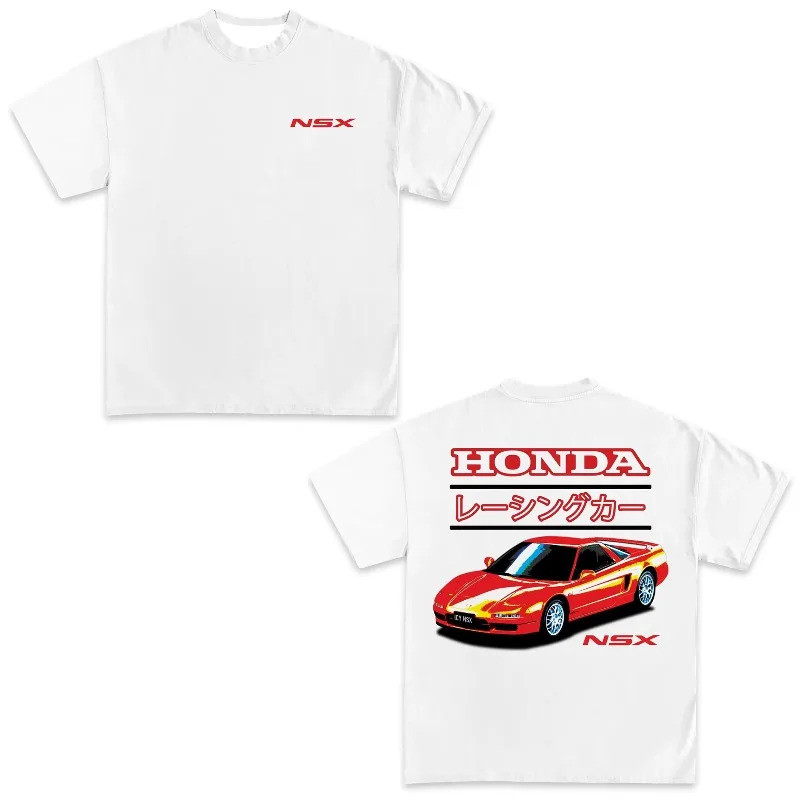 2025 ใหม่ผู้ชาย Honda Quick-Drying Casual สีขาวแขนสั้นผู้ชายผู้หญิงรถจักรยานยนต์เสื้อผ้า NSX JDM Rac