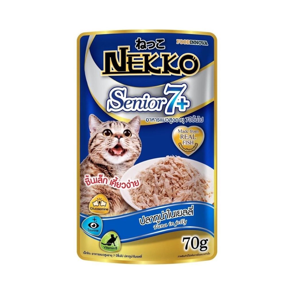 เน็กโกะ อาหารเปียกแมวสูงอายุทูน่าในเยลลี่ Nekko Senior 7+ Tuna 70g.