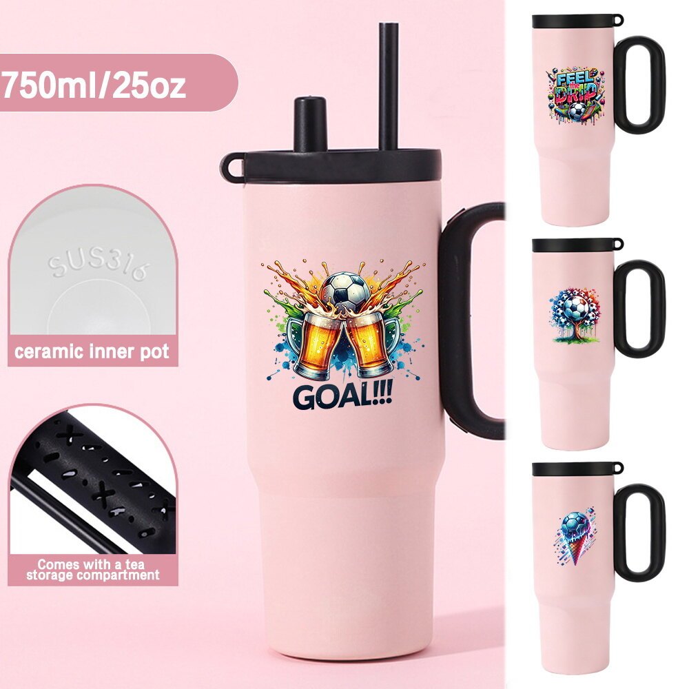 Football Design แก้วเก็บความเย็น 750ML SUS316 พกพาง่าย แก้วน้ำ เก็บความเย็น และร้อน พร้อมหลอดดูด