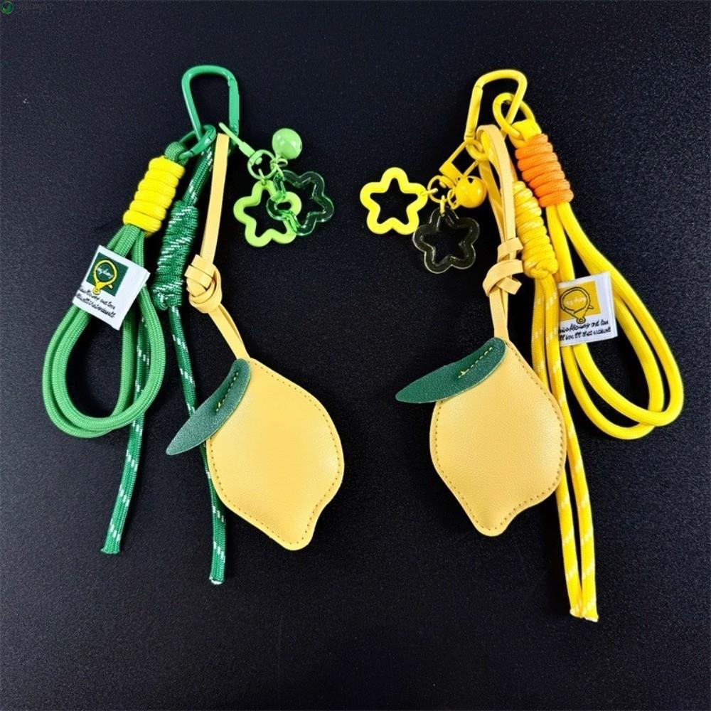 NEEDWAY PU Leather Hanger, Fruit Star Lemon, Multi-color Wove Rope Nylon Car Keyring Bag Pendant Car