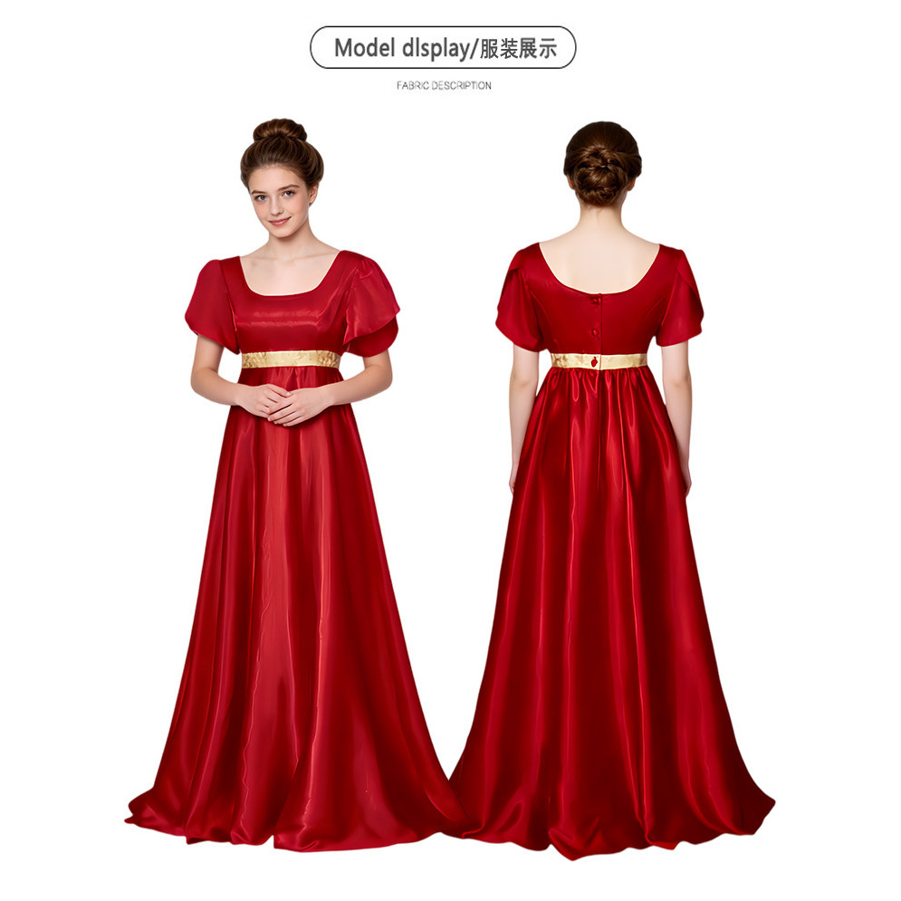 19th-century satin vintage Victorian ball Cown, เดรสเอวจักรวรรดิ, ชุดหน่วยงาน, ชุดคอสเพลย์ Bridgeton