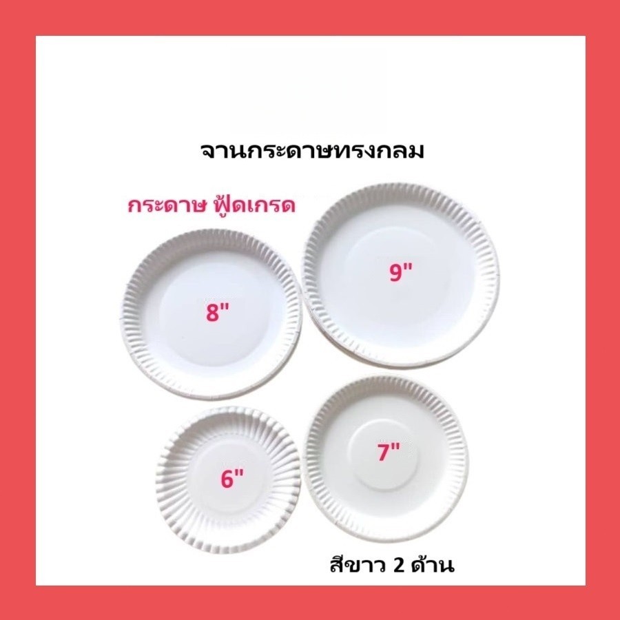 [20ใบ] จานกระดาษทรงกลม สีขาว ขนาด 6 / 7 / 8 / 9 นิ้ว กันน้ำ กระดาษบริสุทธิ์ 100% แบบหนา สำหรับงานปาร์ตี้ จัดเลี้ยงต่างๆ