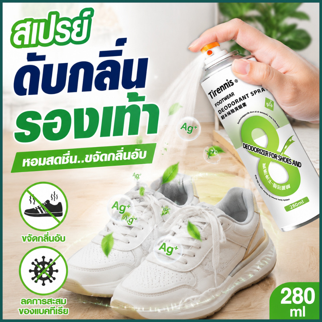 📢แห้งไว ไม่เหนียว📢สเปรย์กำจัดกลิ่นรองเท้า 280ML สเปรย์ดับกลิ่นเท้า ปลอดภัย มั่นใจไร้กลิ่น ตลอดวัน ดับกลิ่