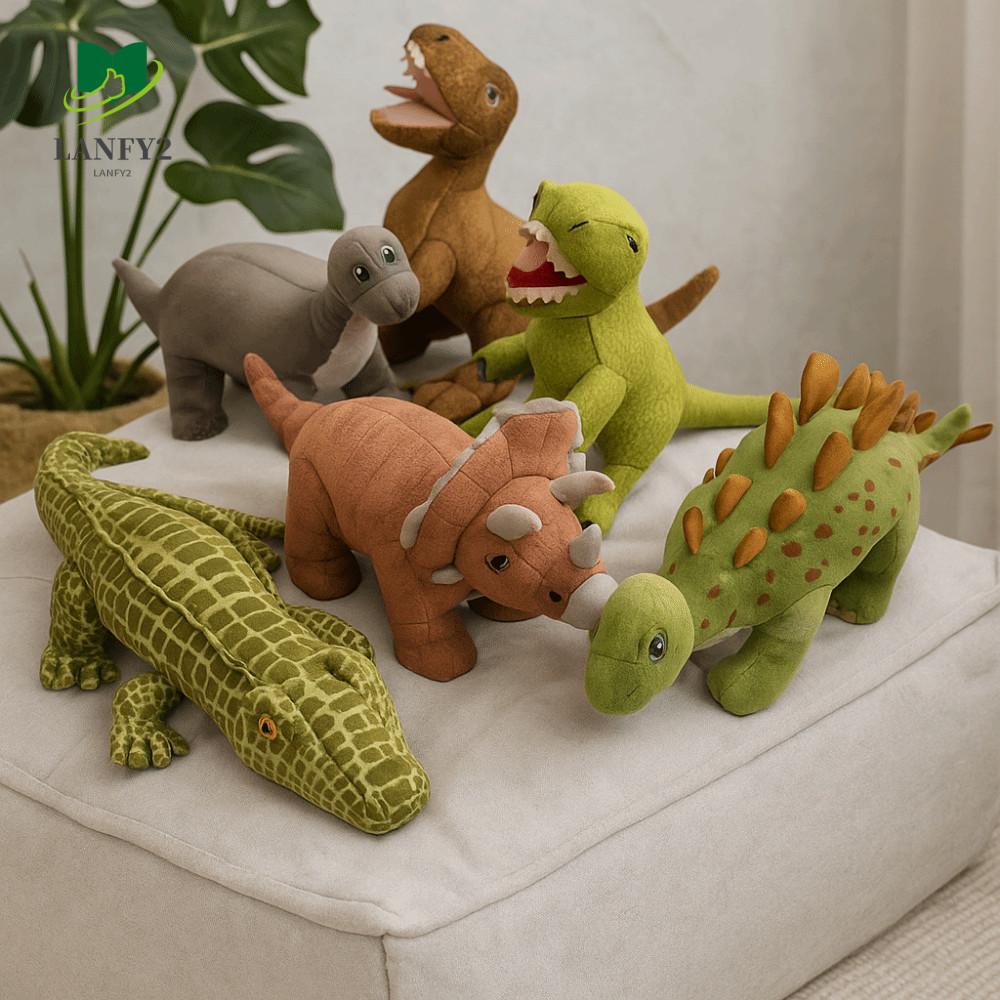 ตุ๊กตา ALANFY Green Triceratops, หมอนไดโนเสาร์ Velociraptor Tyrannosaurus Rex, ตุ๊กตามังกรฟู PP ผ้าฝ้ายสบายคอลเลกชันจําลองตุ๊กตายัดไส้คริสต์มาส