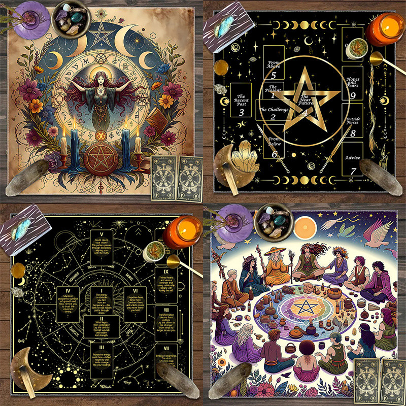 75*75 ซม./49x49 ซม.ลึกลับ Starry Cat Tarot อ่านผ้าเรขาคณิตศักดิ์สิทธิ์ Divination ผ้าปูโต๊ะสําหรับสมาธิและห้องนั่งเล่นตกแต่ง