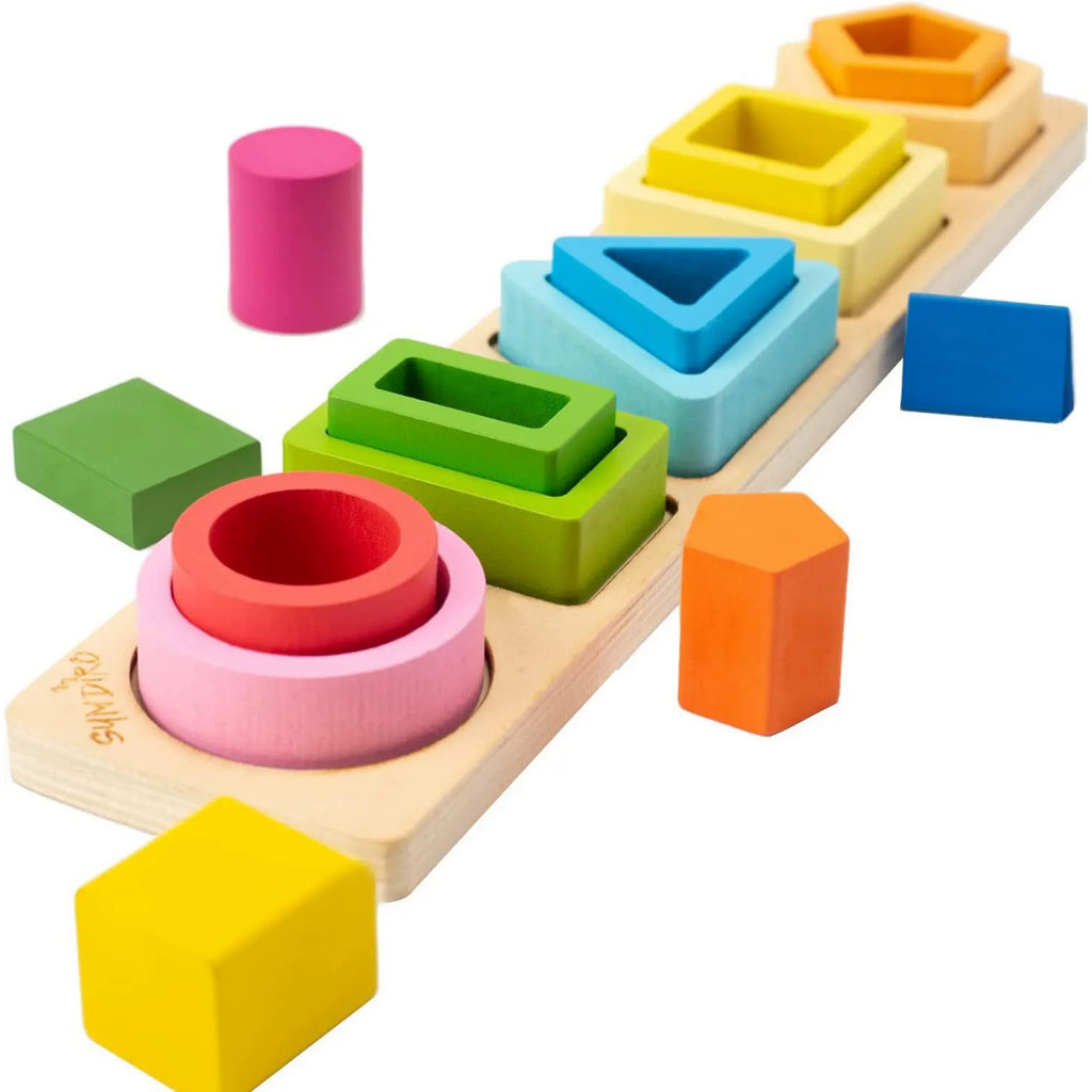 Montessori Wood Toys for Kids Wooden Sorting Stacking Toys for Baby Toddlers Educational Shape Color
