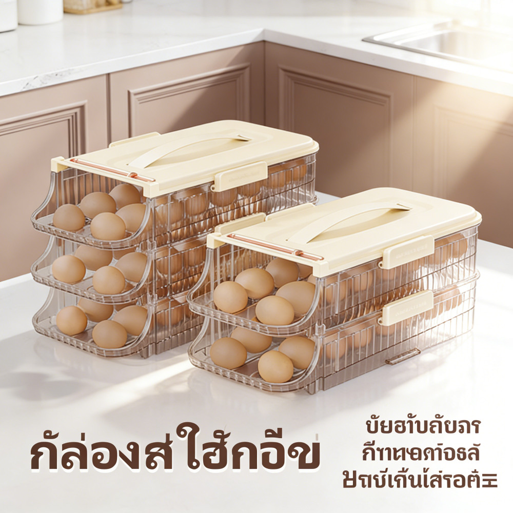 กล่องไข่ตู้เย็นวางไข่กลิ้งสำหรับห้องครัวพกพาได้กล่องไข่แบบพกพาวางซ้อนกัน