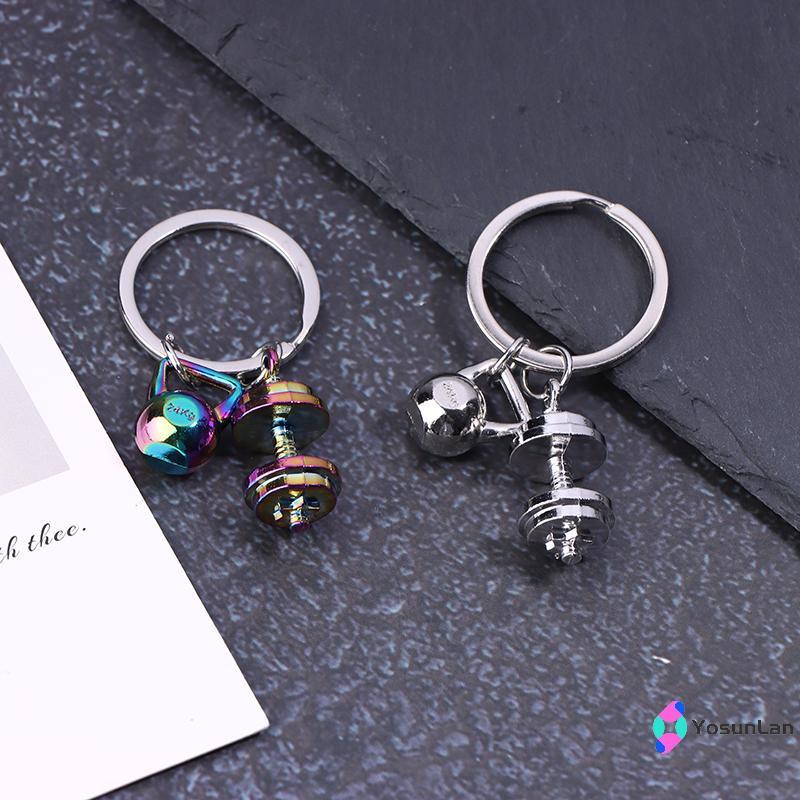 YosunLan] Mini Metal Dumbbell Keychain For Man Double Dumbbell Gym Promotion Small Gift Mobile Bapa 