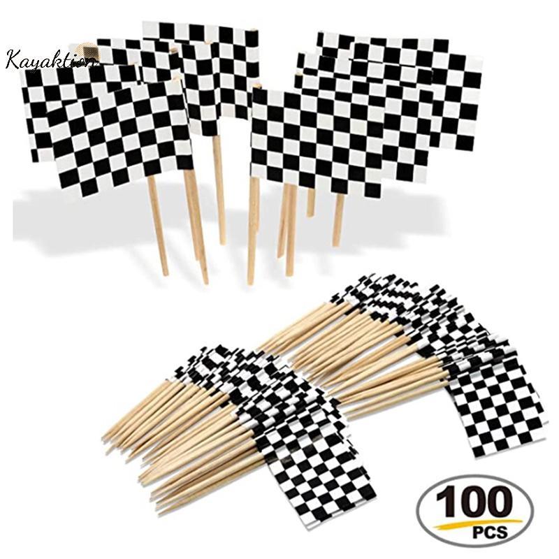 Kayaktion 100pcs Racing Flag Toothpis ไม้ Cheered Flag Pis อาหารเรียกน้ําย่อย Toothpis Nice