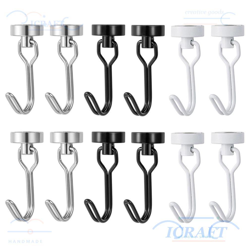 ICRAFT ตะขอแม่เหล็กติดตู้เย็น 2 ชิ้น Heavy Duty 360° ตะขอแม่เหล็กหมุนได้, อเนกประสงค์ไม่มีเจาะสีดํา/สีขาวไม้แขวนเสื้อจัดระเบียบห้องครัว